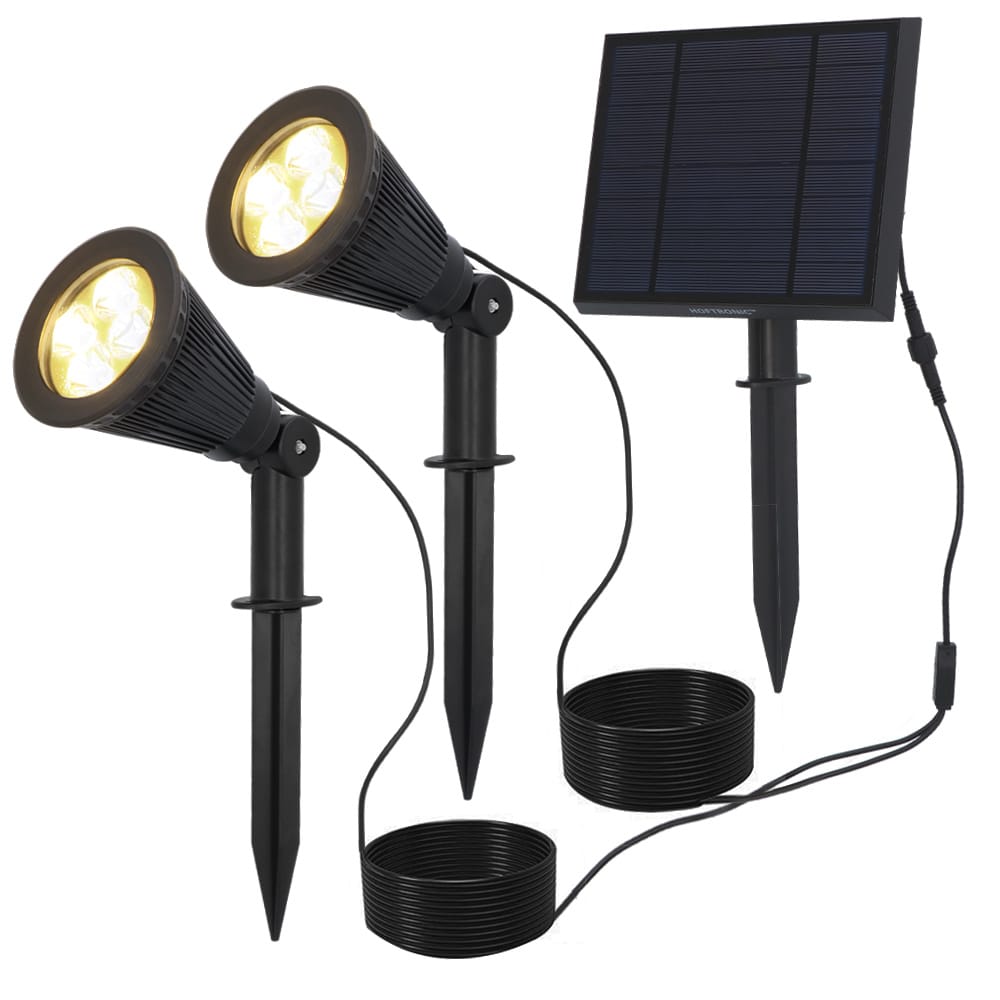 2 Bend solar prikspots met los zonnepaneel Incl. schemerschakelaar 3000K warm wit 2 lichtstanden 200lm 6 9 uur brandtijd IP65 waterdicht