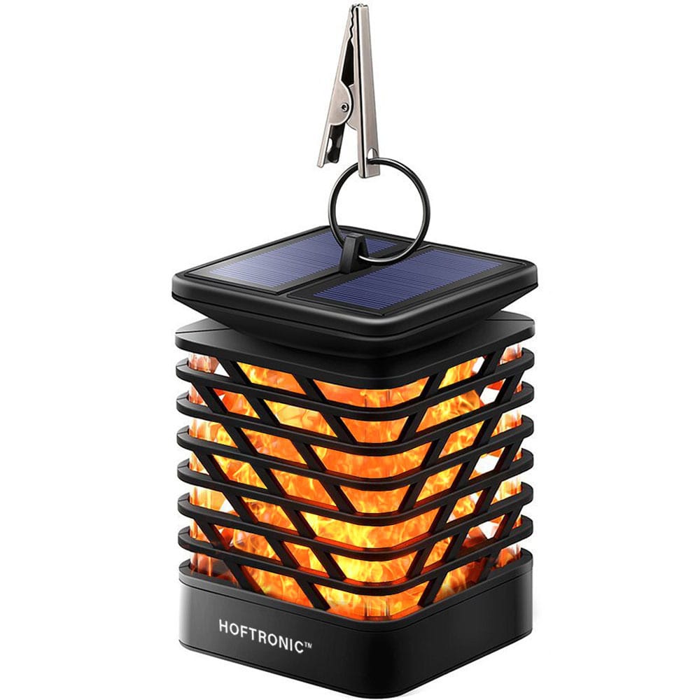 Solar Tuinlantaarn Amelia - Met sfeervol vlam effect - IP65 Waterdicht - Warm wit 3000K licht - Schemerschakelaar - Tafellamp - Hanglamp - Solar lantaarn - Zwart afbeelding