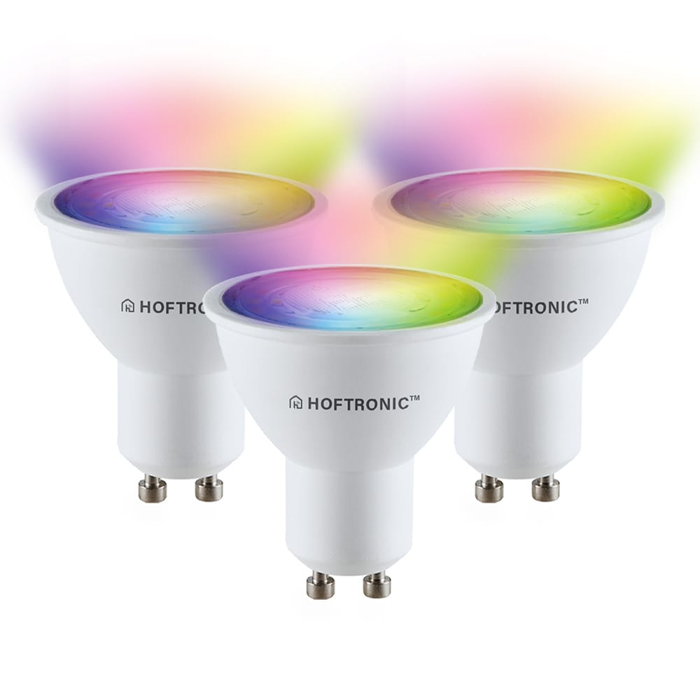 Set van 3 Smart GU10 spots - 120° - 5,5 Watt 400 lumen - RGBWW - Wifi & Bluetooth - Bestuurbaar via app - Google Home - Amazon Alexa - Smart lampen afbeelding