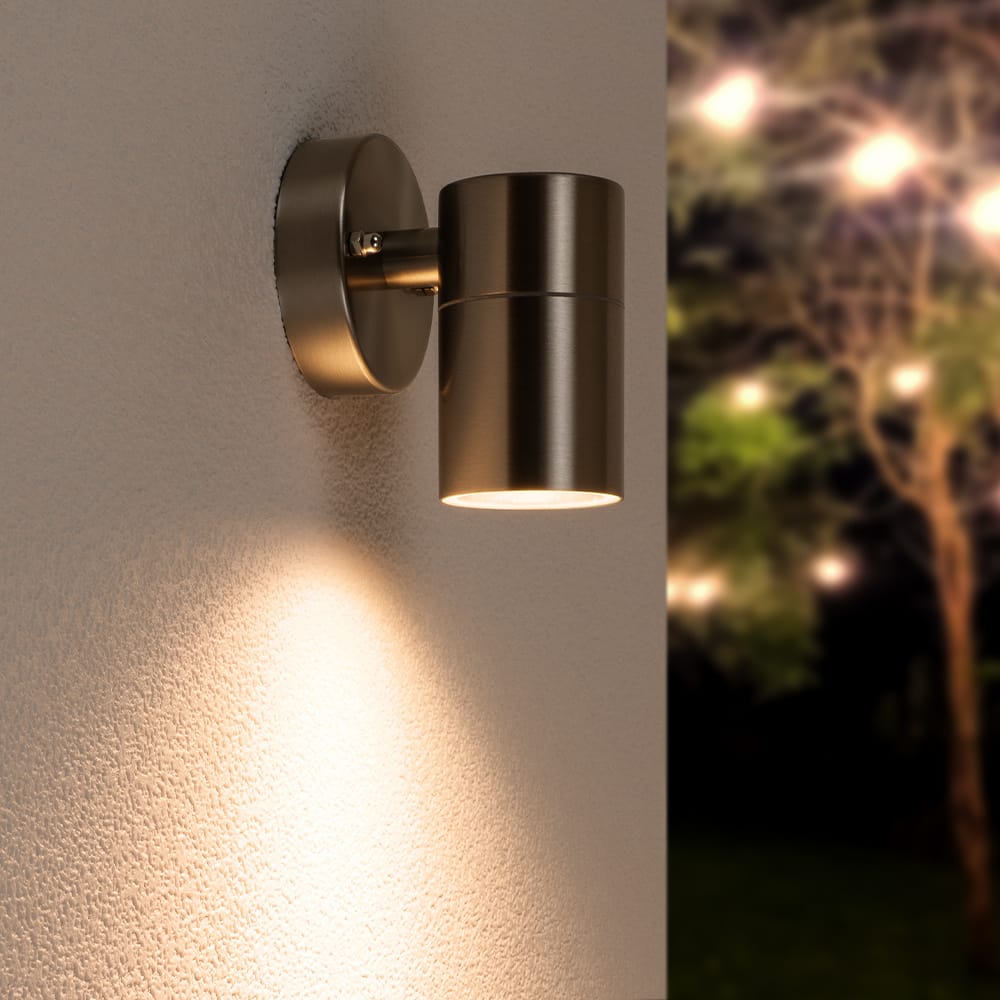 Mason - LED Wandlamp - IP44 Waterdicht - 4 Watt 345 lumen - GU10 - 2700K Warm Wit - Dimbaar - Voor binnen en buiten - Downlight - RVS afbeelding