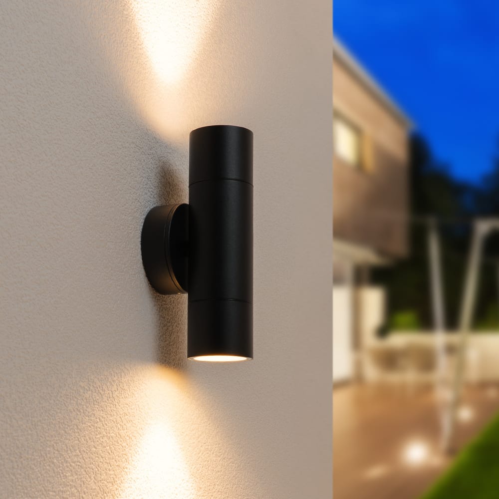Dax LED Wandlamp - Dimbaar - 8 watt 690 lumen - 2700K Warm Wit - IP65 Waterdicht voor Binnen en buiten - GU10 Vervangbare lichtbron - Up & Down Light - Zwart afbeelding