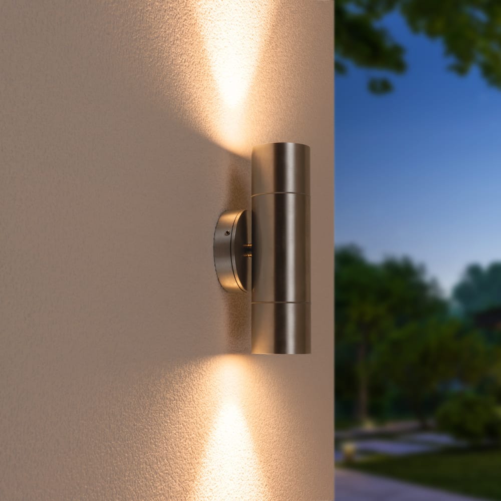 Dax LED Wandlamp - Dimbaar - 8 watt 690 lumen - 2700K Warm Wit - IP65 Waterdicht voor Binnen en buiten - GU10 Vervangbare lichtbron - Up & Down Light - RVS afbeelding