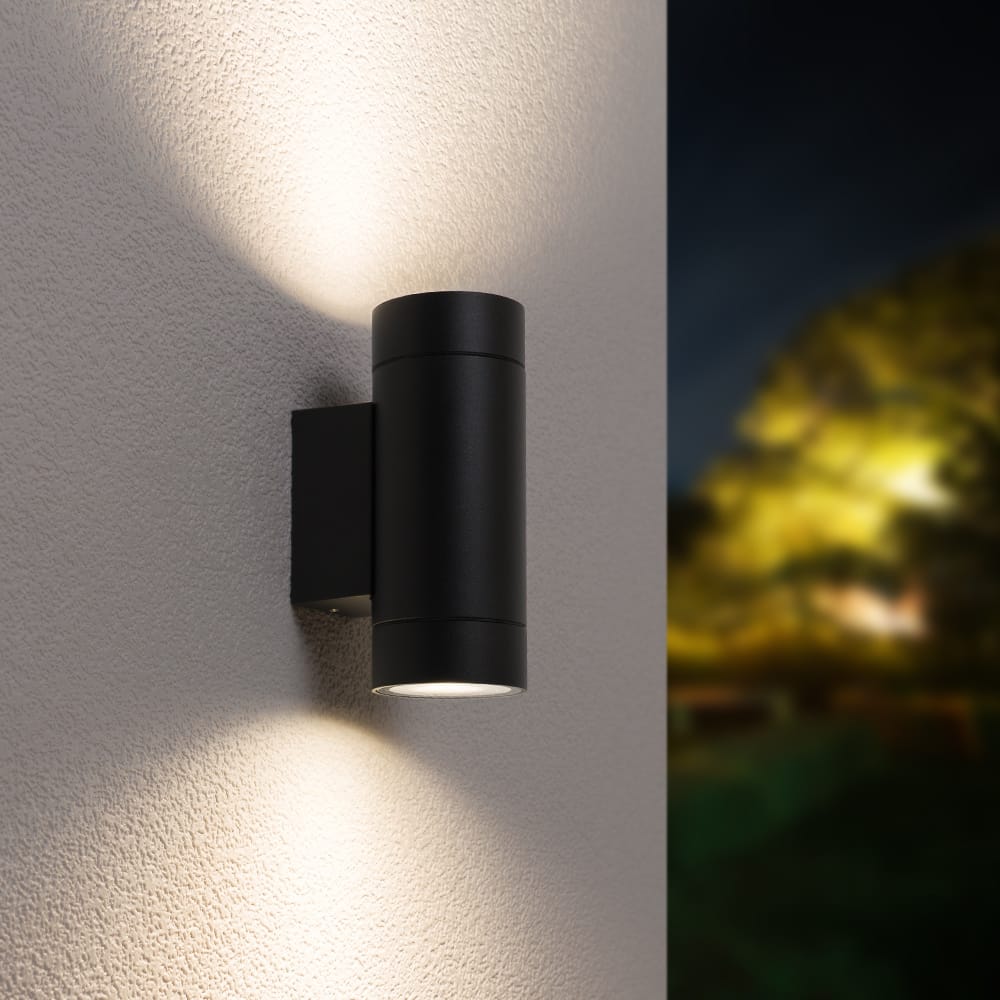 Cali LED Wandlamp - Dimbaar - 10 Watt 800 lumen - 4000K Neutraal wit - IP65 Waterdicht voor Binnen en buiten - GU10 Vervangbare lichtbron - Up & Down Light - Zwart afbeelding