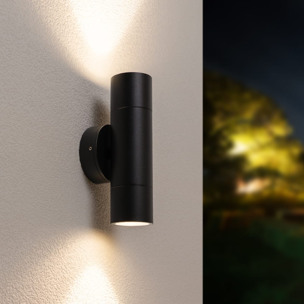 HOFTRONIC™ Dax LED dimbare wandlamp - Tweezijdig Up & Down - Neutraal wit 4000K - incl. 2x GU10 spots - IP65 voor binnen- en buitengebruik - Zwart