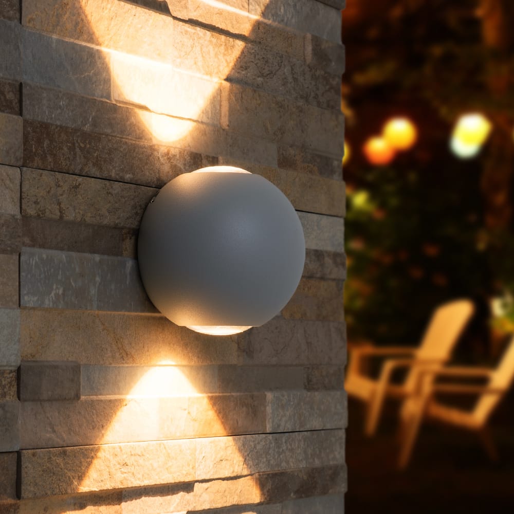 Houston LED Wandlamp 2-lichts - 2W 220lm - IP54 Waterdicht - 3000K Warm Wit - Dimbaar - Binnen en buiten - Up & Down Light - Grijs afbeelding