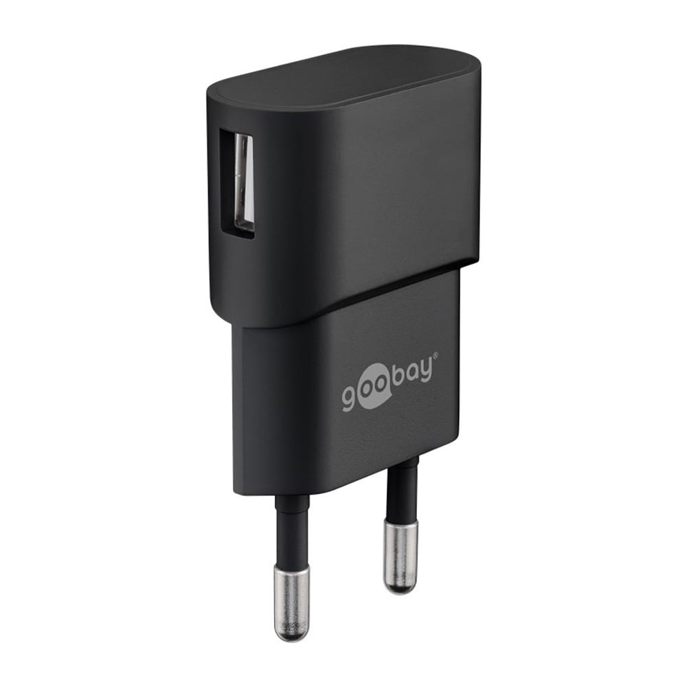 USB-A adapter - USB-A oplader - CEE 7/16 - 1 poorts - 1000mA - 5 Watt - Zwart afbeelding