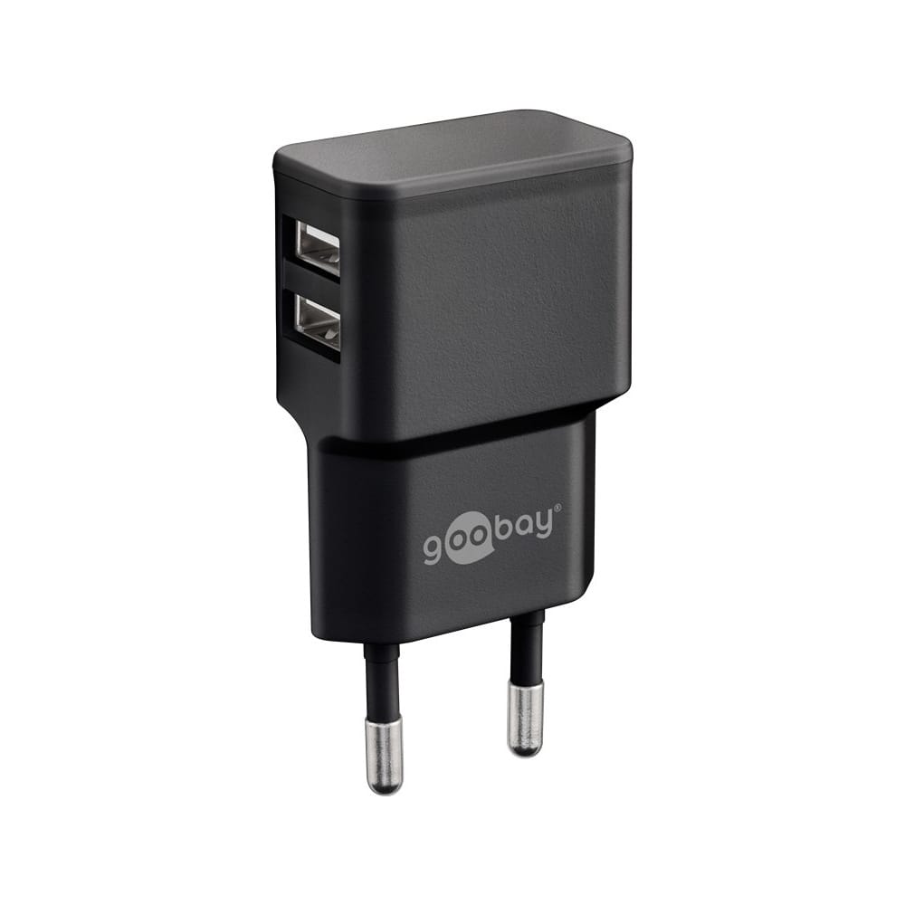 USB A adapter USB A lader 2 poorts 2400mA 12W Zwart