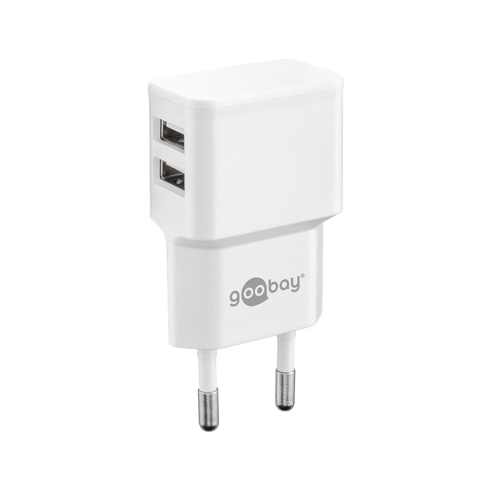 USB A adapter USB A lader 2 poorts 2400mA 12W Wit