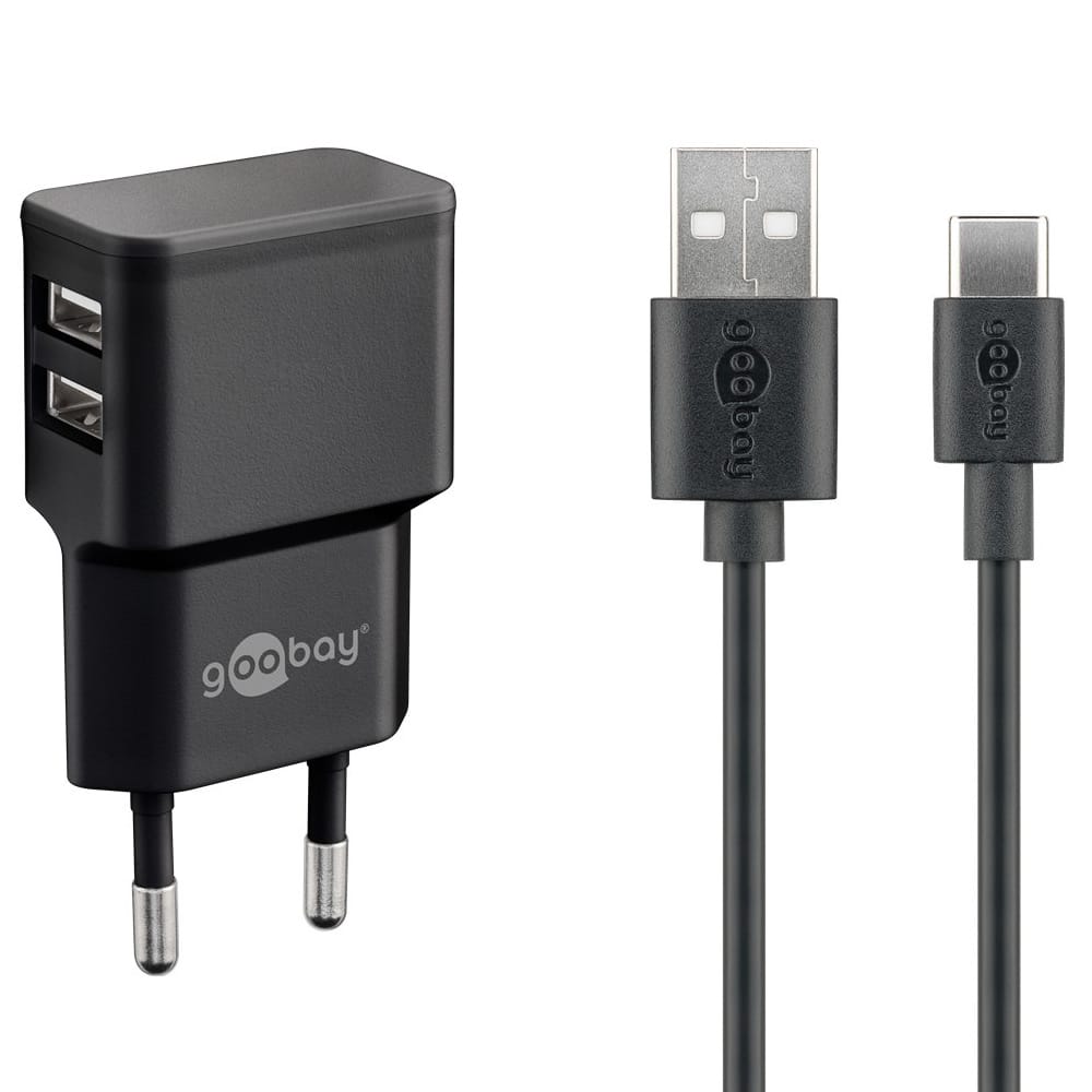 Dual USB-A oplader - USB-A Adapter - Incl. 1m USB-C kabel - Eurostekker type-C - CEE 7/16 afbeelding