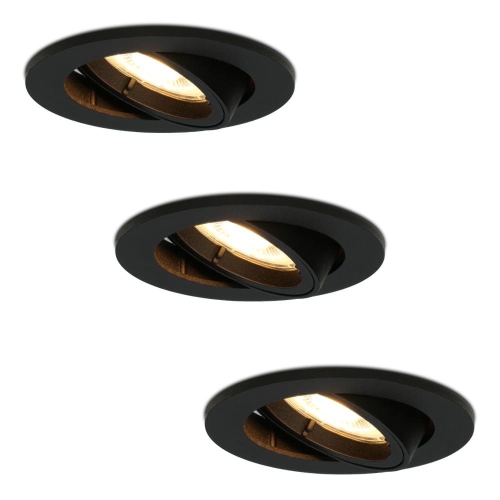 Set van 3 Oslo LED inbouwspots - 4 Watt 345 lumen - 2700K Warm wit - GU10 - Dimbaar - Rond - Kantelbaar - IP20 voor binnen - Zwart afbeelding