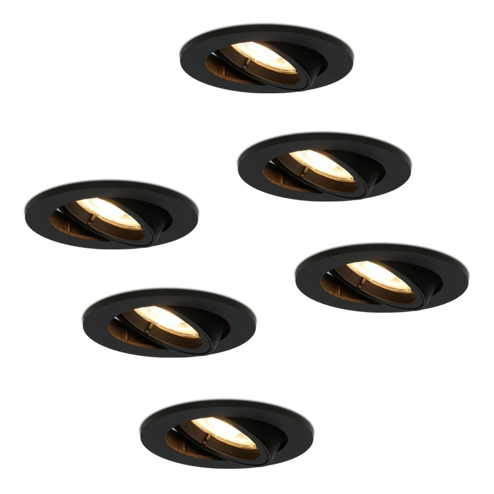 Set van 6 Oslo LED inbouwspots - 4 Watt 345 lumen - 2700K Warm wit - GU10 - Dimbaar - Rond - Kantelbaar - IP20 voor binnen - Zwart afbeelding 1