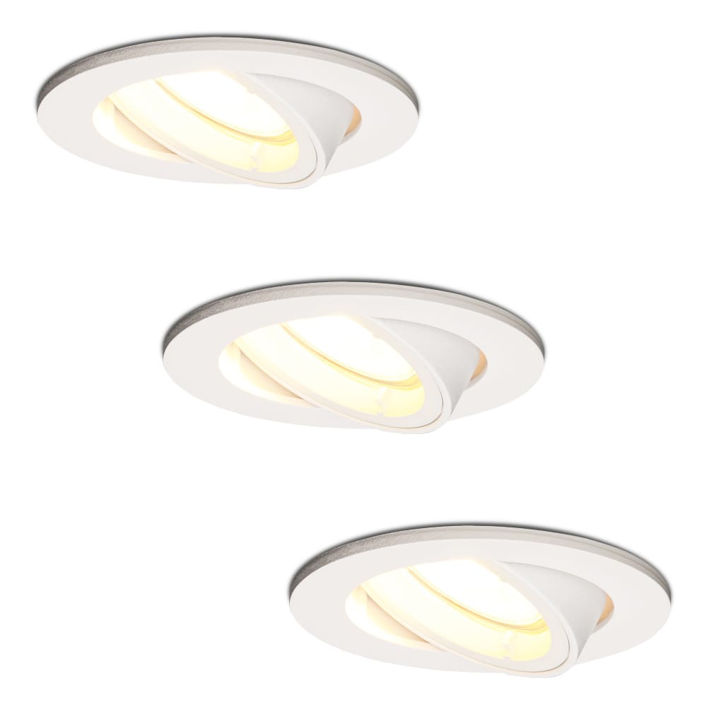 Set van 3 Dublin LED inbouwspots - 4 Watt 345 lumen - 2700K Warm wit - GU10 - Dimbaar - Rond - Kantelbaar - IP20 voor binnen - Wit afbeelding 1
