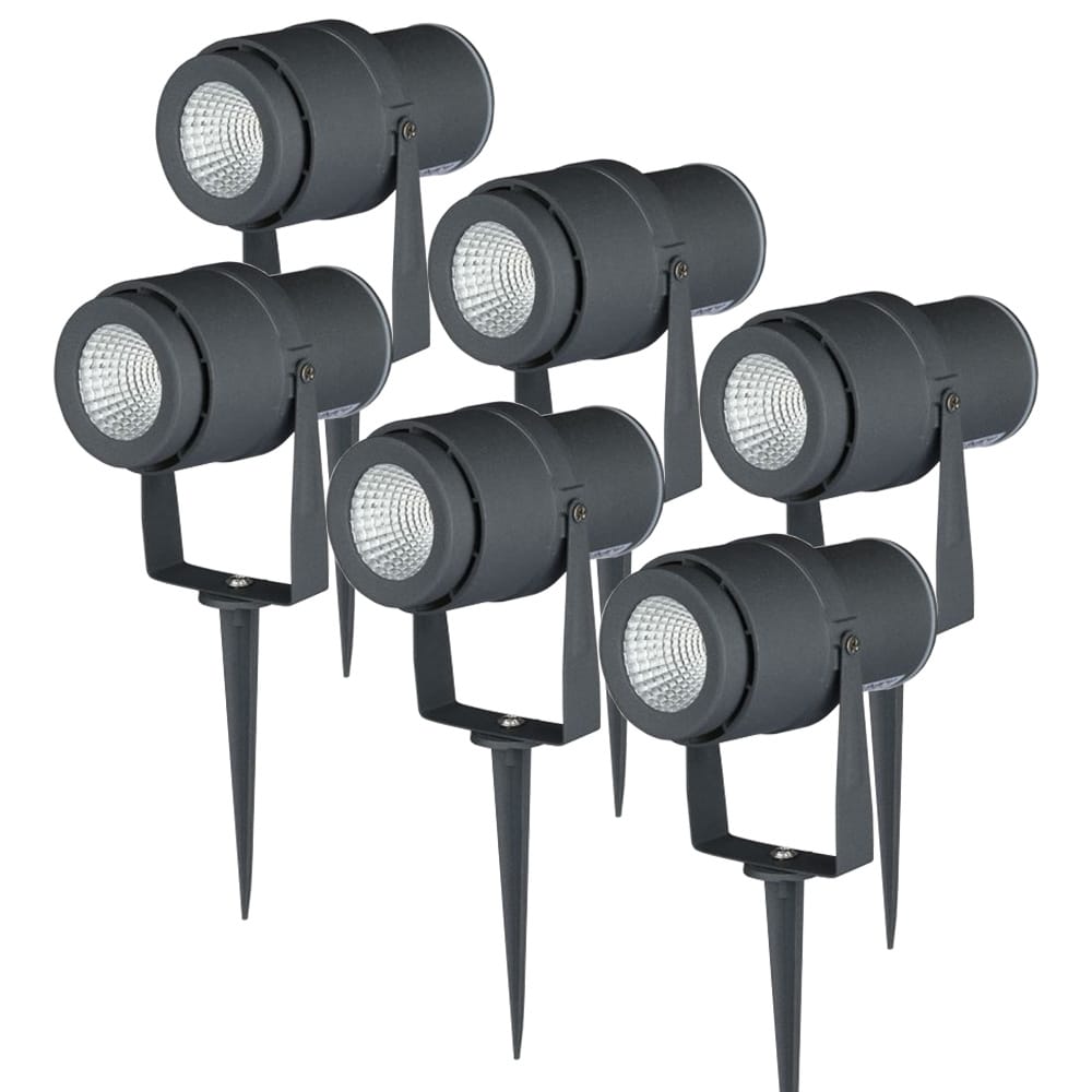 Set van 6 LED Prikspots - 4000K neutraal wit - 12 Watt 720 Lumen - Kantelbaar - IP65 waterdicht - Tuinspots - Zwart afbeelding