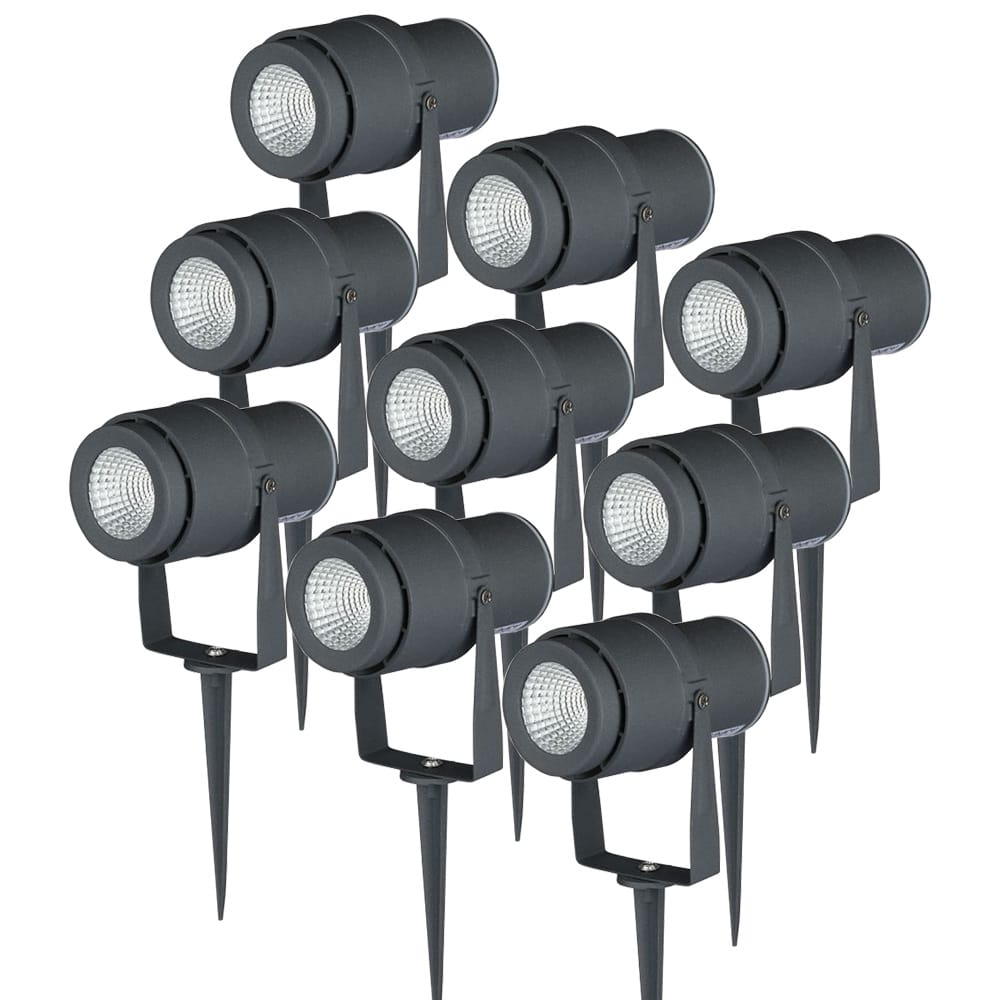 Set van 9 LED Prikspots - 4000K neutraal wit - 12 Watt 720 Lumen - Kantelbaar - IP65 waterdicht - Tuinspots - Zwart afbeelding