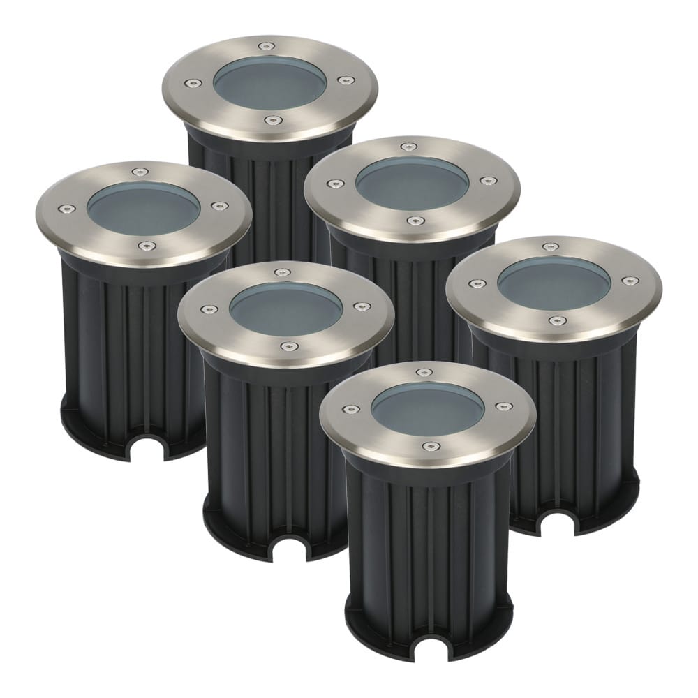 Set van 6 LED Grondspots Rond - Dimbaar - GU10 fitting - Excl. Lichtbron - Tuinspot - RVS - IP67 waterdicht - Overrijdbaar voor de Oprit, Tuin en Terras afbeelding