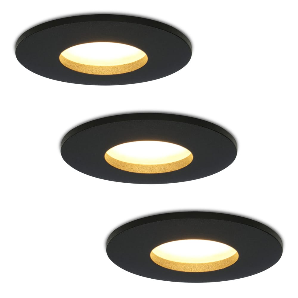 Set van 3 Porto - LED Inbouwspots - 4 Watt 345 lumen - 2700K Warm wit - GU10 - Dimbaar - Rond - IP44 voor badkamer, buiten en binnen - Zwart afbeelding