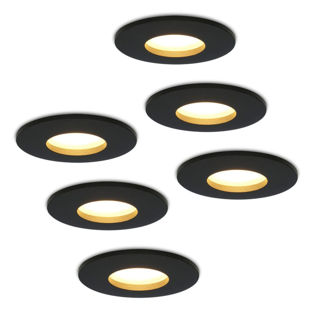 Set van 6 Porto - LED Inbouwspots - 4 Watt 345 lumen - 2700K Warm wit - GU10 - Dimbaar - Rond - IP44 voor badkamer, buiten en binnen - Zwart afbeelding