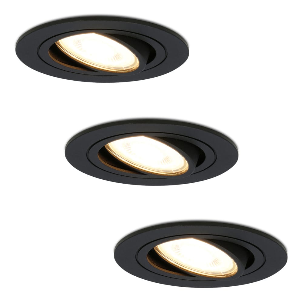 Set van 3 Miro LED inbouwspots - GU10 4 Watt 345 lumen - 2700K Warm wit - Dimbaar - Rond - Kantelbaar - IP20 Voor binnen - Zwart afbeelding 1