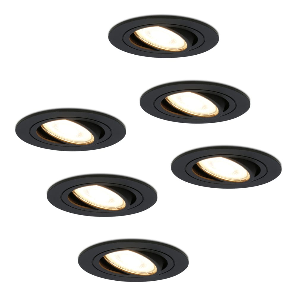 Set van 6 Miro LED inbouwspots - GU10 4 Watt 345 lumen - 2700K Warm wit - Dimbaar - Rond - Kantelbaar - IP20 Voor binnen - Zwart afbeelding