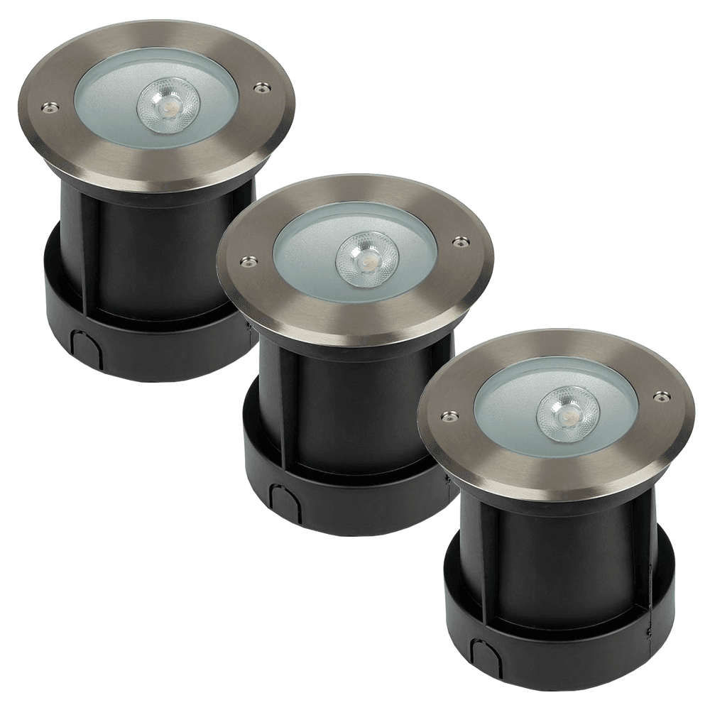 Set van 3 Oblique LED Grondspots buiten XL Ø15cm 20° Stralingshoek 4000K neutraal wit 8W 350lm Tuinspot RVS IP67 waterdicht