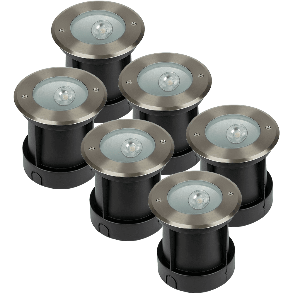 Set van 6 Oblique LED Grondspots buiten - XL Ø15cm - 20° Stralingshoek - 4000K neutraal wit - 8W 350lm - Tuinspot - RVS - IP67 waterdicht afbeelding 1