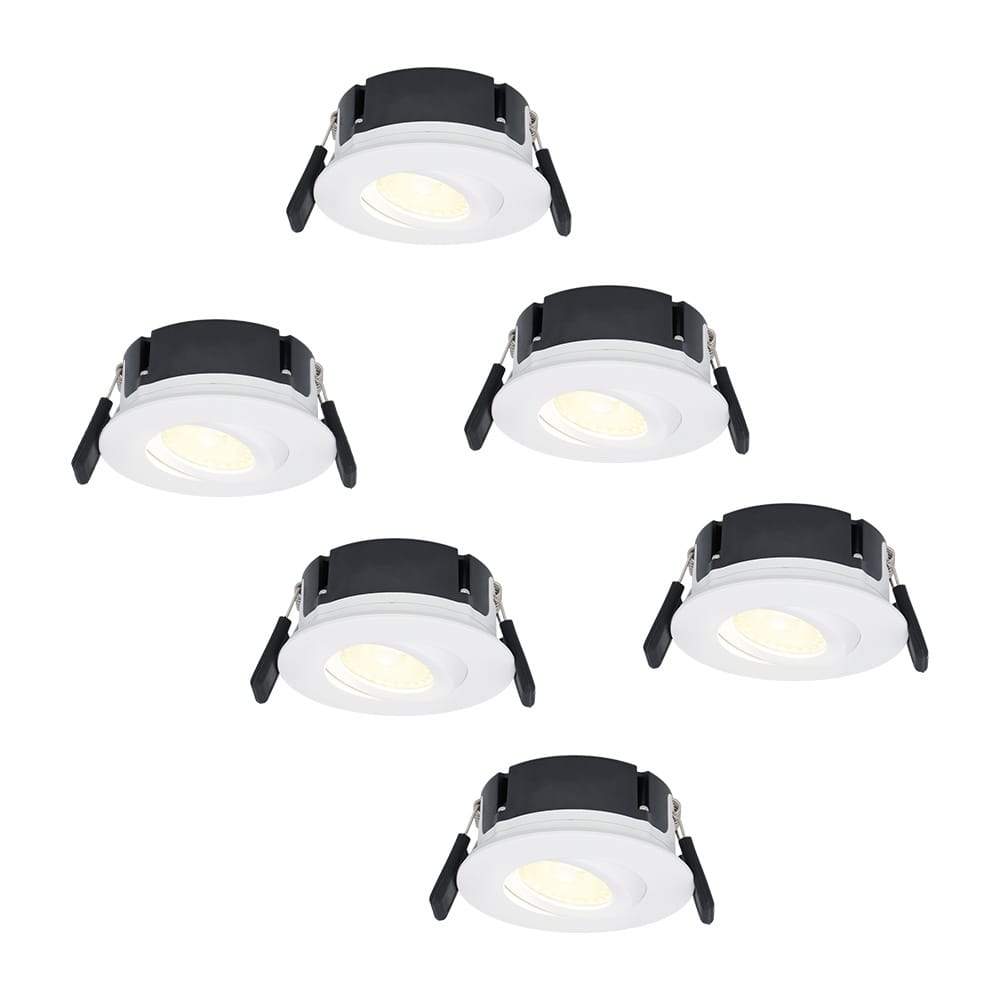 Set van 6 Napels LED inbouwspots Extra Plat (39mm) 360° Kantelbaar 8 Watt 570 Lumen Dimbaar IP65 Waterdicht voor Badkamer, binnen en buiten Wit