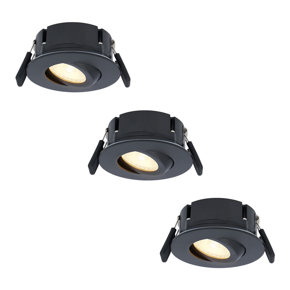 Set van 3 Napels LED inbouwspots Extra Plat (39mm) - 360° Kantelbaar - 8 Watt 570 Lumen - Dimbaar - IP65 Waterdicht voor Badkamer, binnen en buiten - Zwart afbeelding