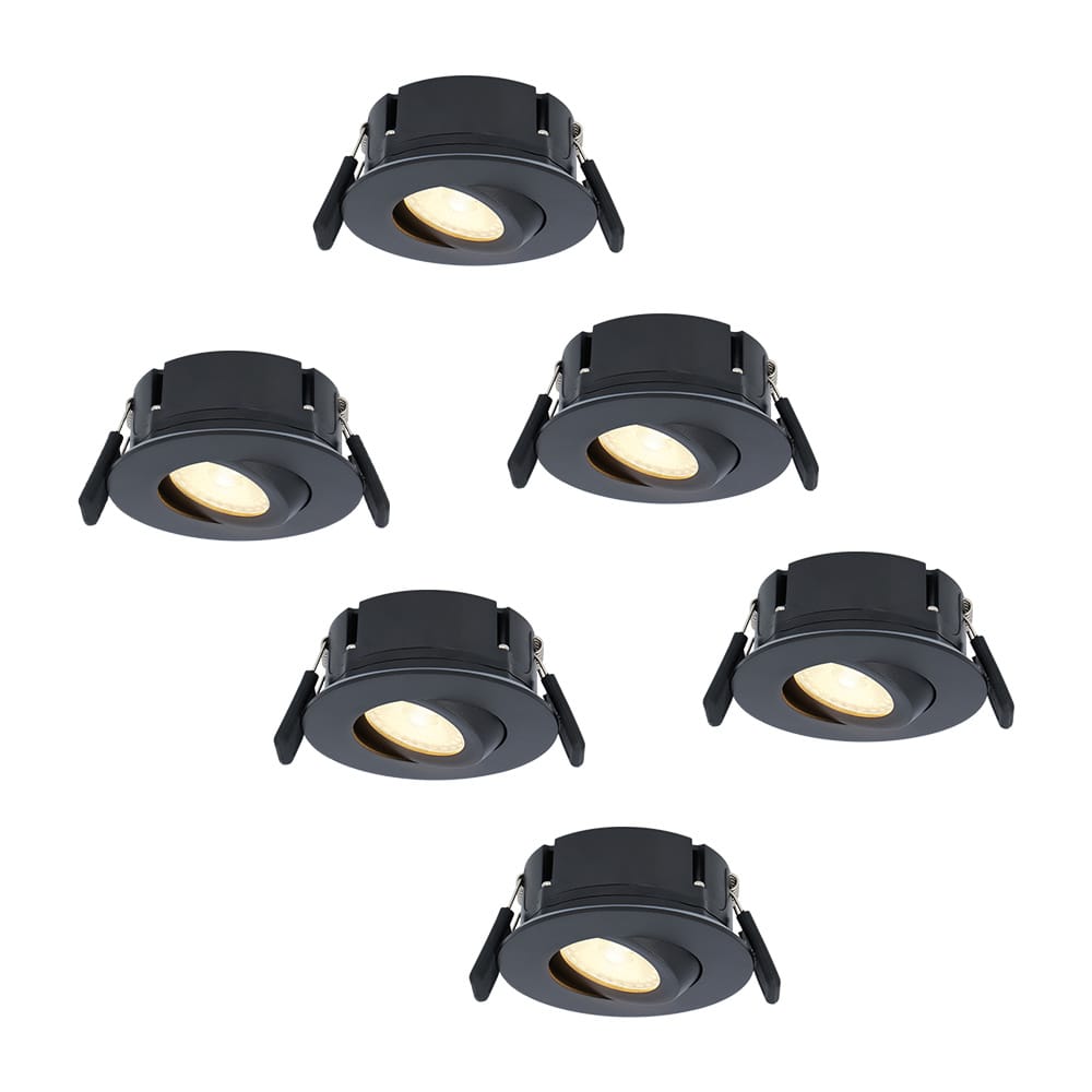 Set van 6 Napels LED inbouwspots Extra Plat (39mm) - 360° Kantelbaar - 8 Watt 570 Lumen - Dimbaar - IP65 Waterdicht voor Badkamer, binnen en buiten - Zwart afbeelding