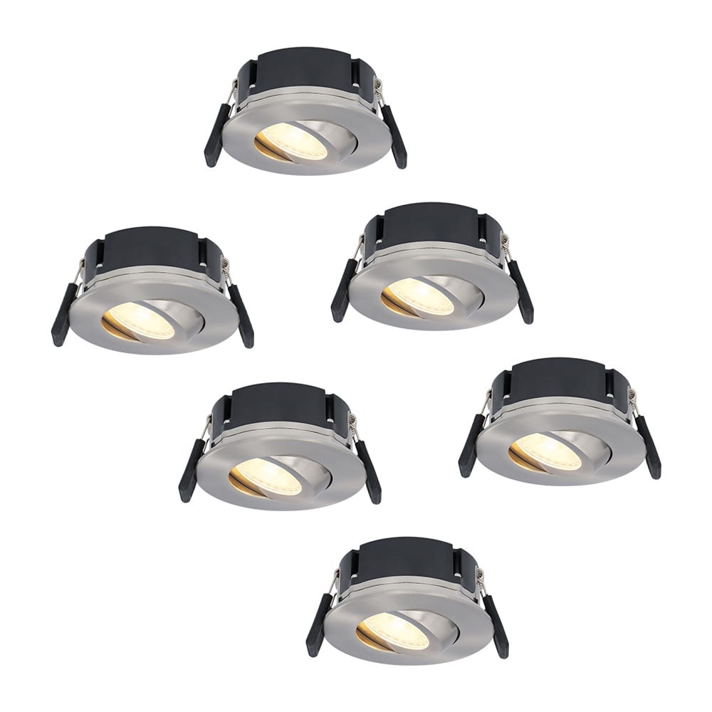 Set van 6 Napels LED inbouwspots Extra Plat (39mm) - 360° Kantelbaar - 8 Watt 570 Lumen - Dimbaar - IP65 Waterdicht voor Badkamer, binnen en buiten - RVS afbeelding