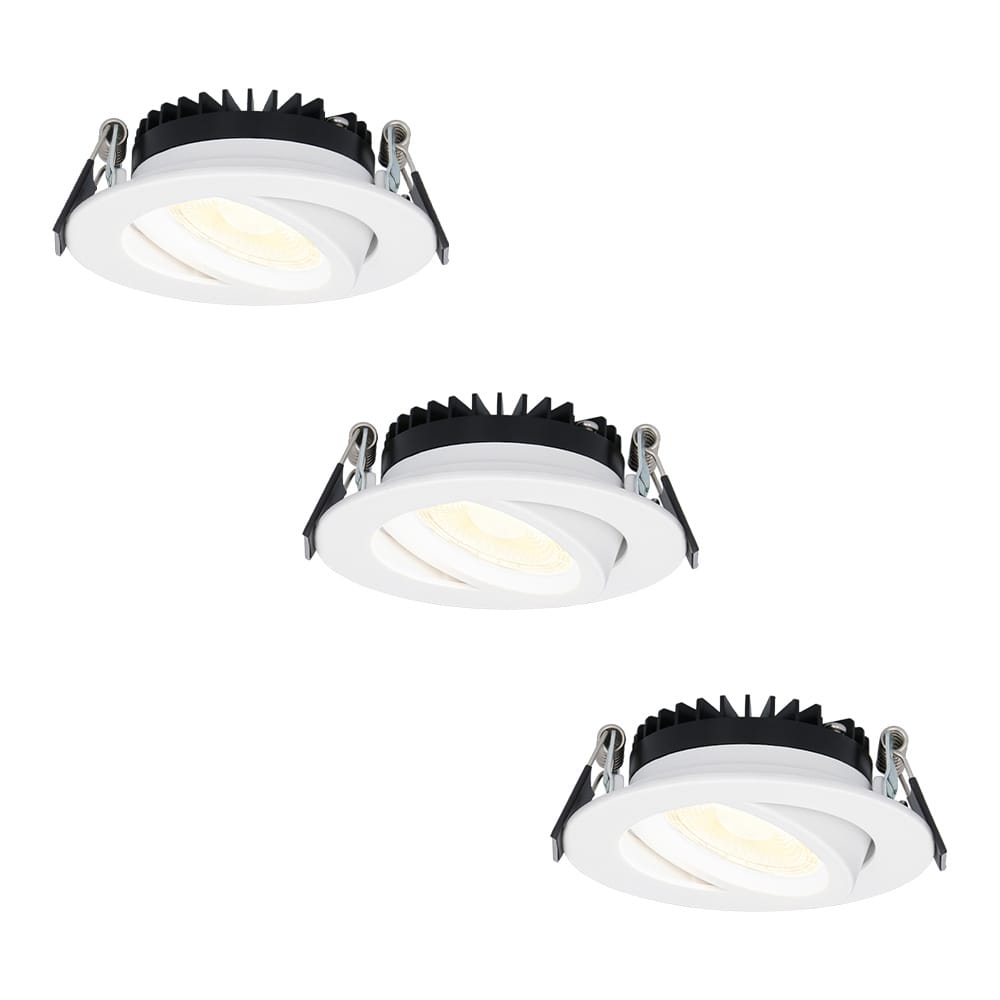 Set van 3 Rome LED inbouwspots - Kantelbaar - IP44 waterdicht - 6 Watt 500 lumen - 2700K warm wit - Lage inbouwdiepte 27mm - Dimbaar - Rond - Wit - Voor binnen en buiten afbeelding