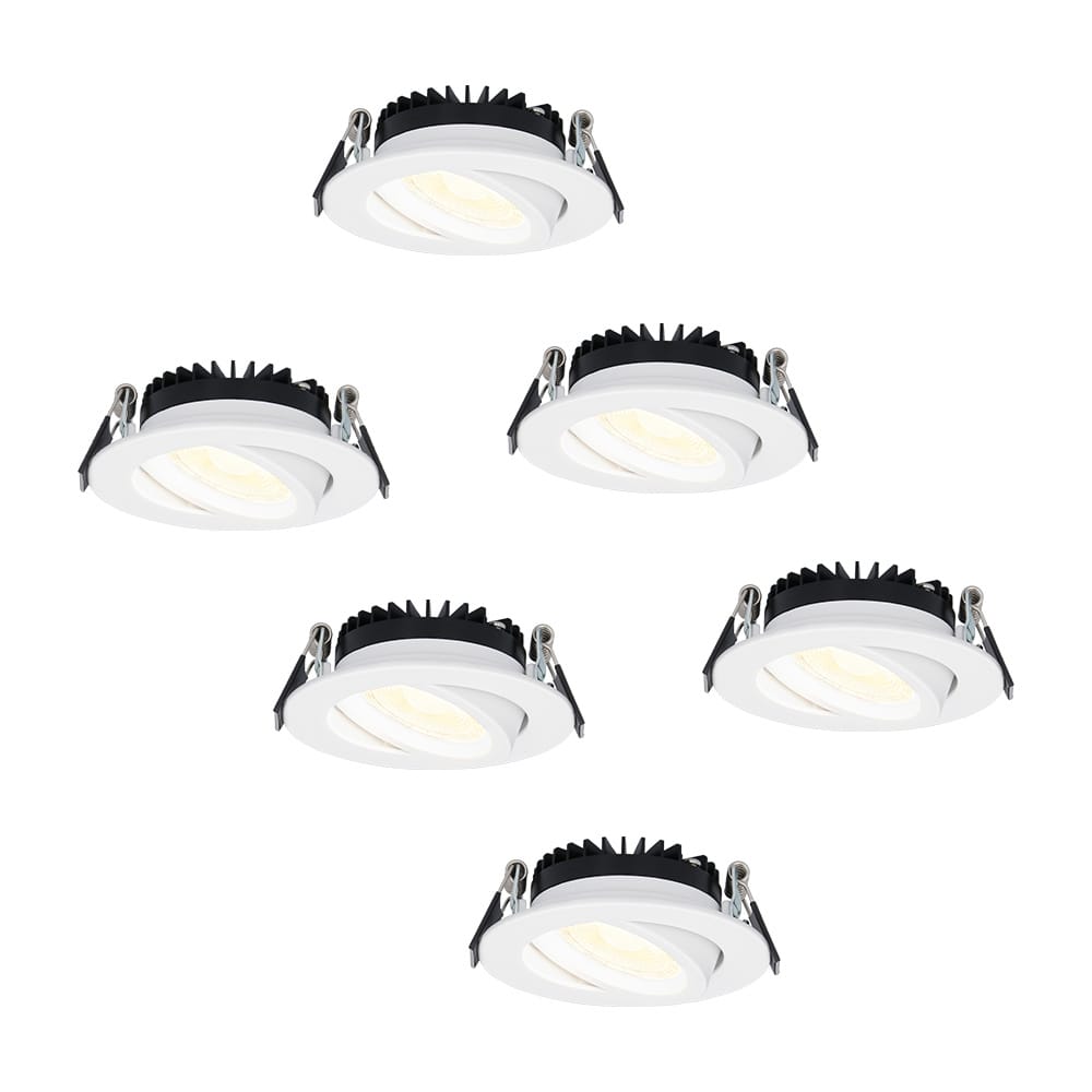 Set van 6 Rome LED inbouwspots - Kantelbaar - IP44 waterdicht - 6 Watt 500 lumen - 2700K warm wit - Lage inbouwdiepte 27mm - Dimbaar - Rond - Wit - Voor binnen en buiten afbeelding 1