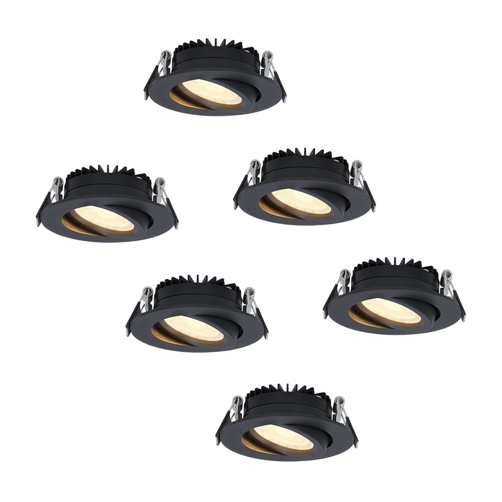 Set van 6 Rome LED inbouwspots - Kantelbaar - IP44 waterdicht - 6 Watt 500 lumen - 2700K warm wit - Lage inbouwdiepte 27mm - Dimbaar - Rond - Zwart - Voor binnen en buiten afbeelding