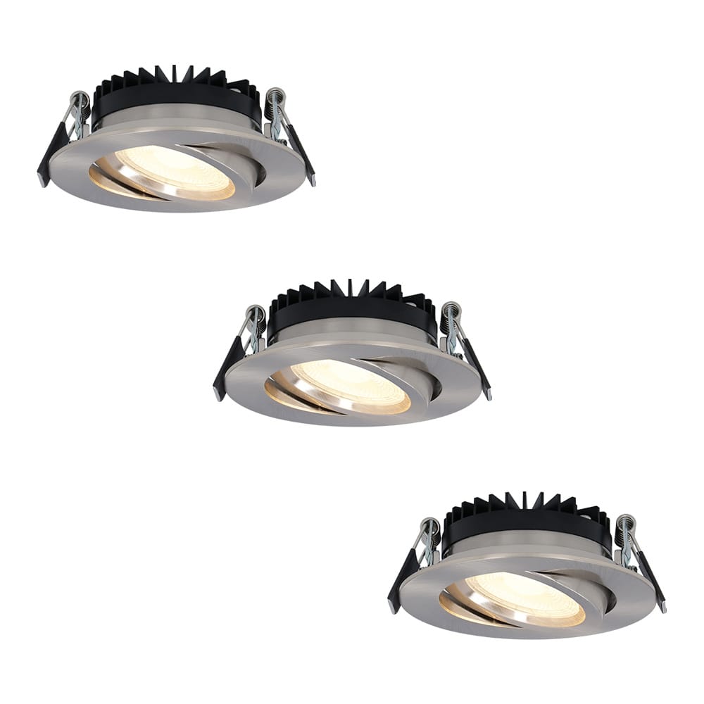 Set van 3 Rome LED inbouwspots - Kantelbaar - IP44 waterdicht - 6 Watt 500 lumen - 2700K warm wit - Lage inbouwdiepte 27mm - Dimbaar - Rond - RVS - Voor binnen en buiten afbeelding