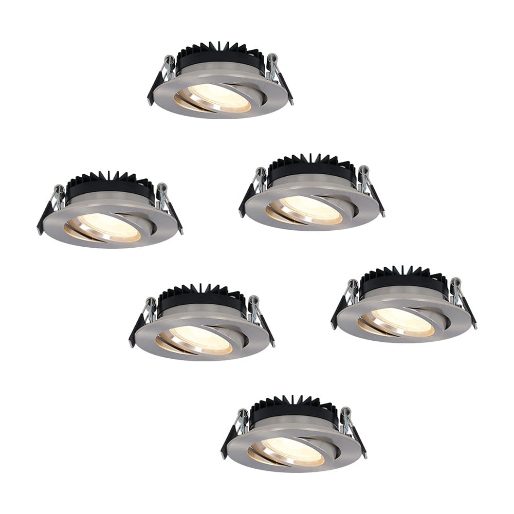 Set van 6 Rome LED inbouwspots - Kantelbaar - IP44 waterdicht - 6 Watt 500 lumen - 2700K warm wit - Lage inbouwdiepte 27mm - Dimbaar - Rond - RVS - Voor binnen en buiten afbeelding 1