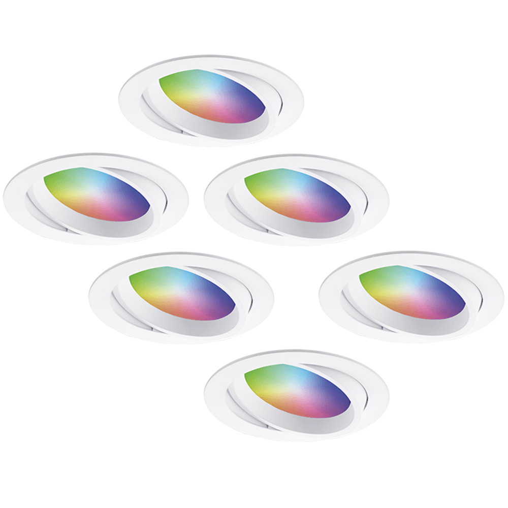 Set van 6 Luna - Smart inbouwspots - IP44 - Kantelbaar - 12 Watt 1050 Lumen (Superbright) - Wifi + Bluetooth - RGBWW - Google Home, Amazon Alexa en Siri - Wit - Badkamer, binnen en buiten afbeelding