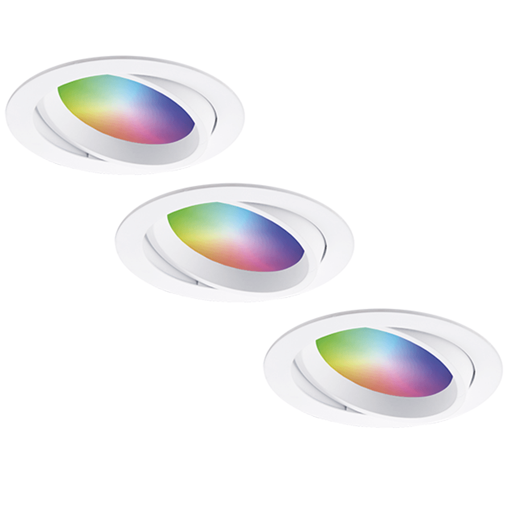 Set van 3 Luna Smart inbouwspots IP44 Kantelbaar 12 Watt 1050 Lumen (Superbright) Wifi Bluetooth RGBWW Google Home, Amazon Alexa en Siri Wit Badkamer, Binnen en buiten