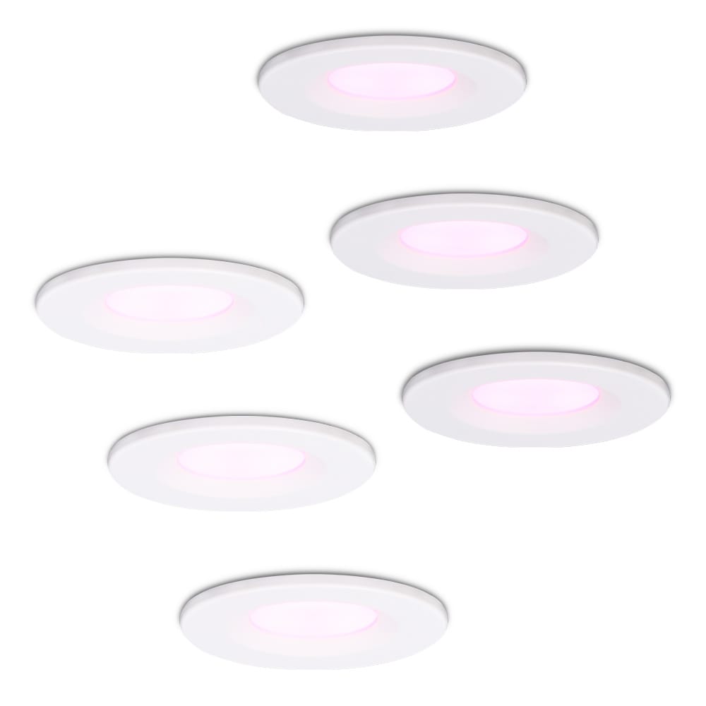 Set van 6 Venezia Smart inbouwspots - IP65 waterdicht - 6 Watt 450 lumen - Wifi + Bluetooth - RGBWW - Google Home, Amazon Alexa en Siri - Wit - Badkamer, binnen en buiten afbeelding