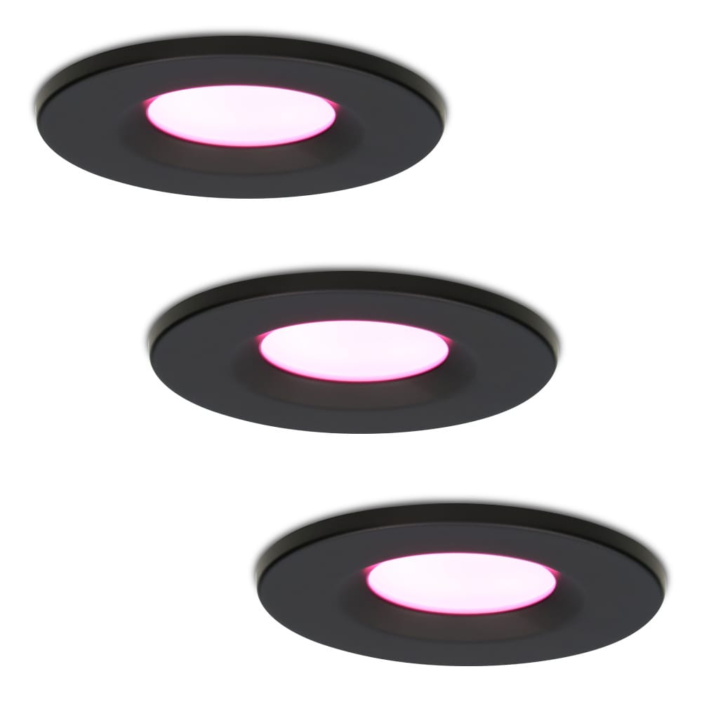 Set van 3 Venezia Smart inbouwspots - IP65 waterdicht - 6 Watt 450 lumen - Wifi + Bluetooth - RGBWW - Google Home, Amazon Alexa en Siri - Zwart - Badkamer, binnen en buiten afbeelding