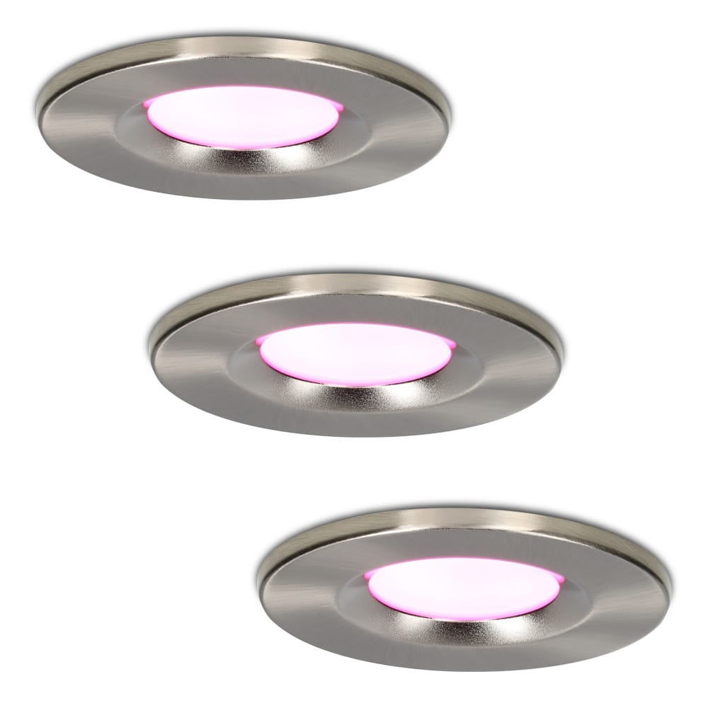 Set van 3 Venezia Smart inbouwspots - IP65 waterdicht - 6 Watt 450 lumen - Wifi + Bluetooth - RGBWW - Google Home, Amazon Alexa en Siri - RVS - Badkamer, binnen en buiten afbeelding