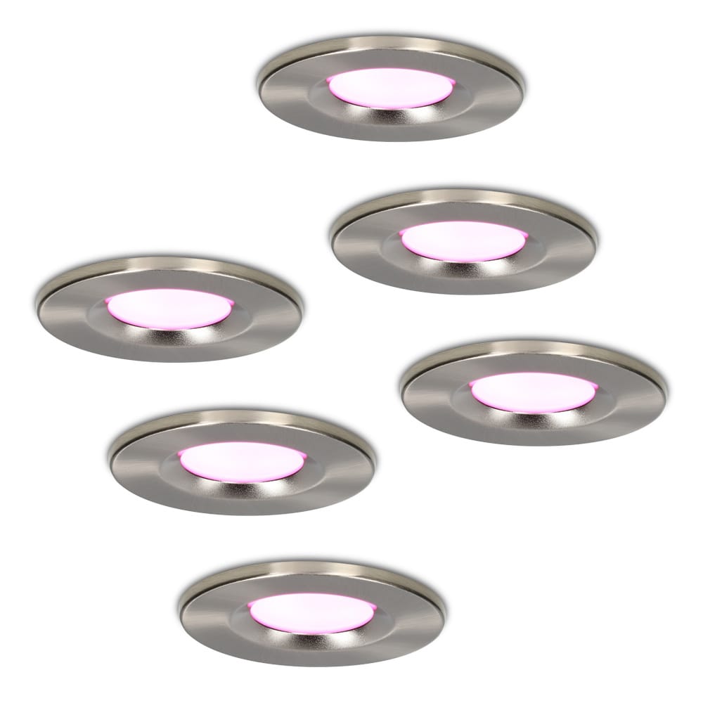 Set van 6 Venezia Smart inbouwspots - IP65 waterdicht - 6 Watt 450 lumen - Wifi + Bluetooth - RGBWW - Google Home, Amazon Alexa en Siri - RVS - Badkamer, binnen en buiten afbeelding 1
