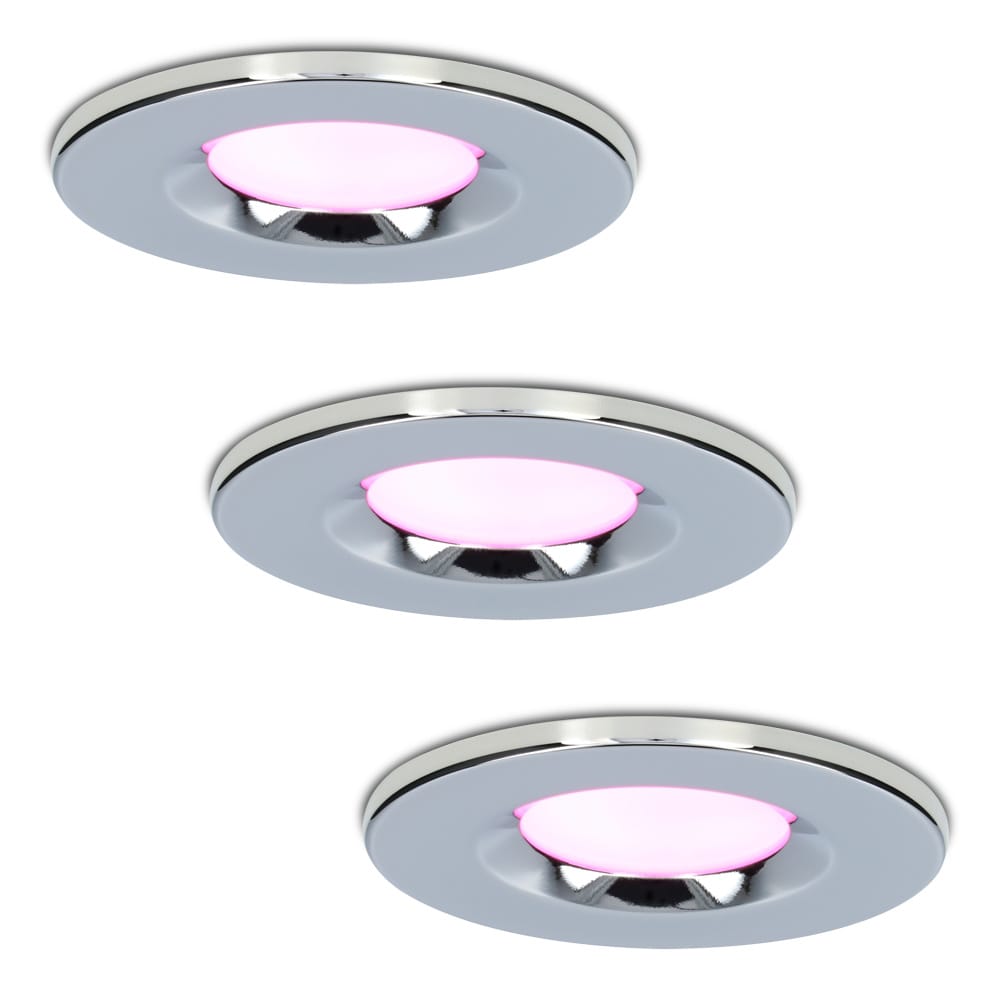 Set van 3 Venezia Smart inbouwspots - IP65 waterdicht - 6 Watt 450 lumen - Wifi + Bluetooth - RGBWW - Google Home, Amazon Alexa en Siri - Chroom - Badkamer, binnen en buiten afbeelding 1