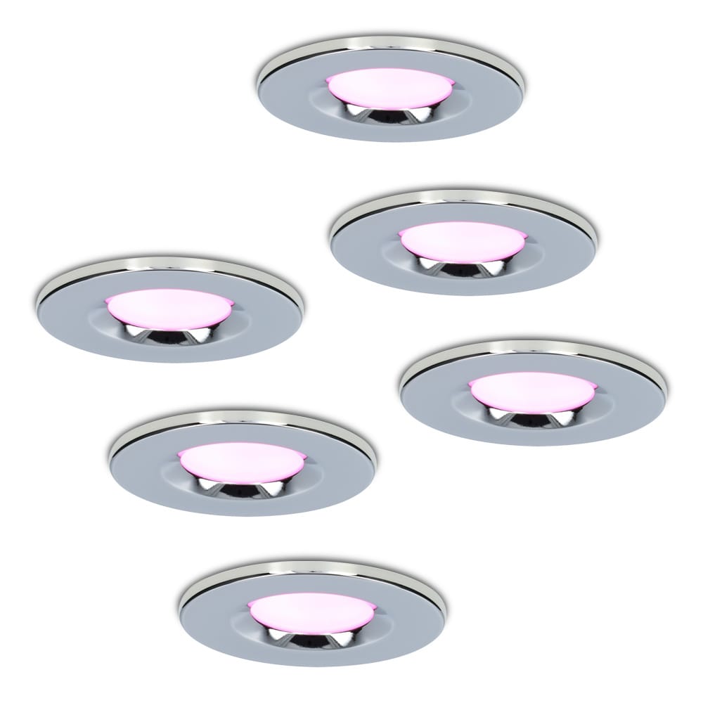Set van 6 Venezia Smart inbouwspots - IP65 waterdicht - 6 Watt 450 lumen - Wifi + Bluetooth - RGBWW - Google Home, Amazon Alexa en Siri - Chroom - Badkamer, binnen en buiten afbeelding 1