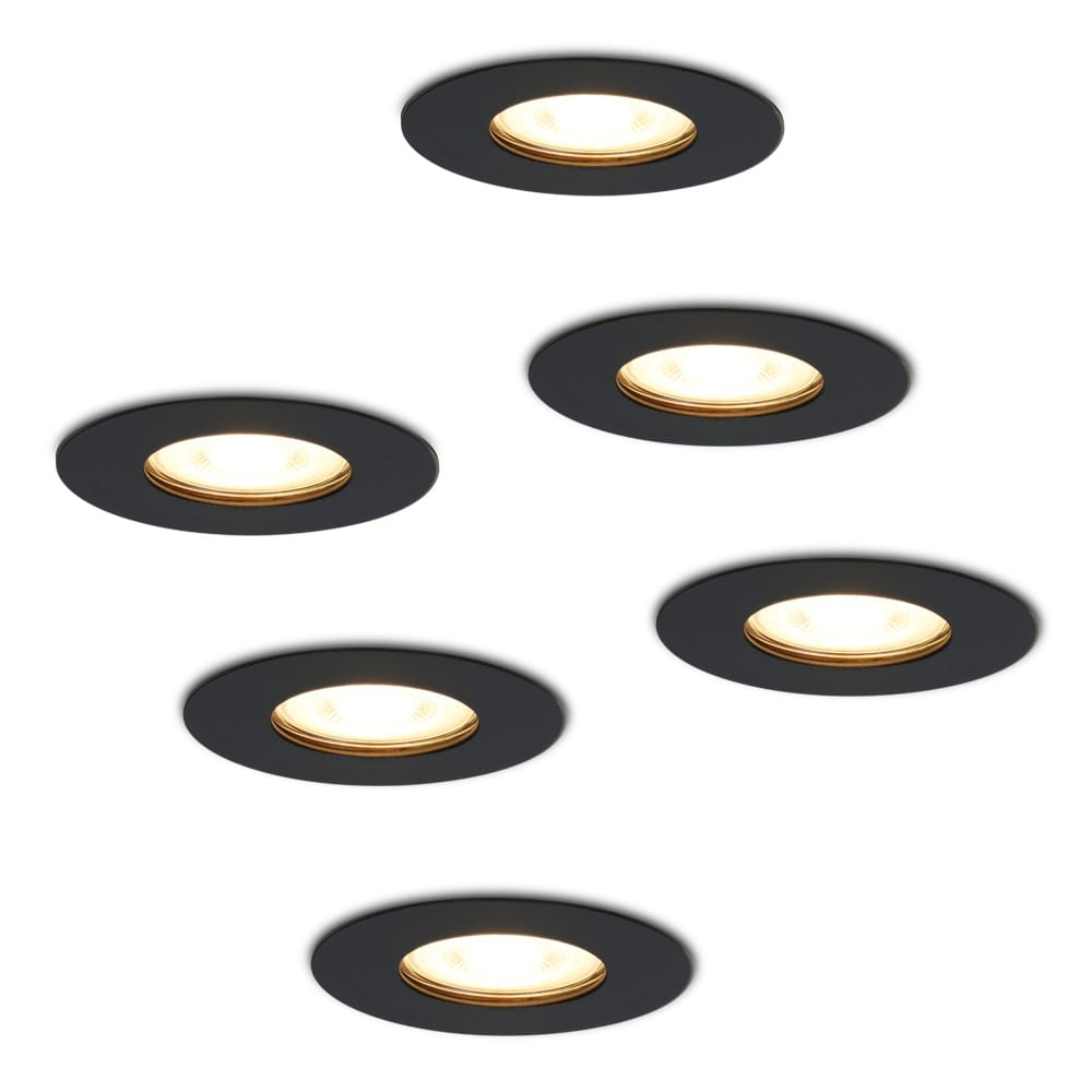 Set van 6 Bari LED Inbouwspots - 4,5 Watt 345 lumen - 2700K Warm Wit - GU10 - Dimbaar - Rond - IP65 Waterdicht - Zwart - Voor binnen, buiten en badkamer afbeelding 1