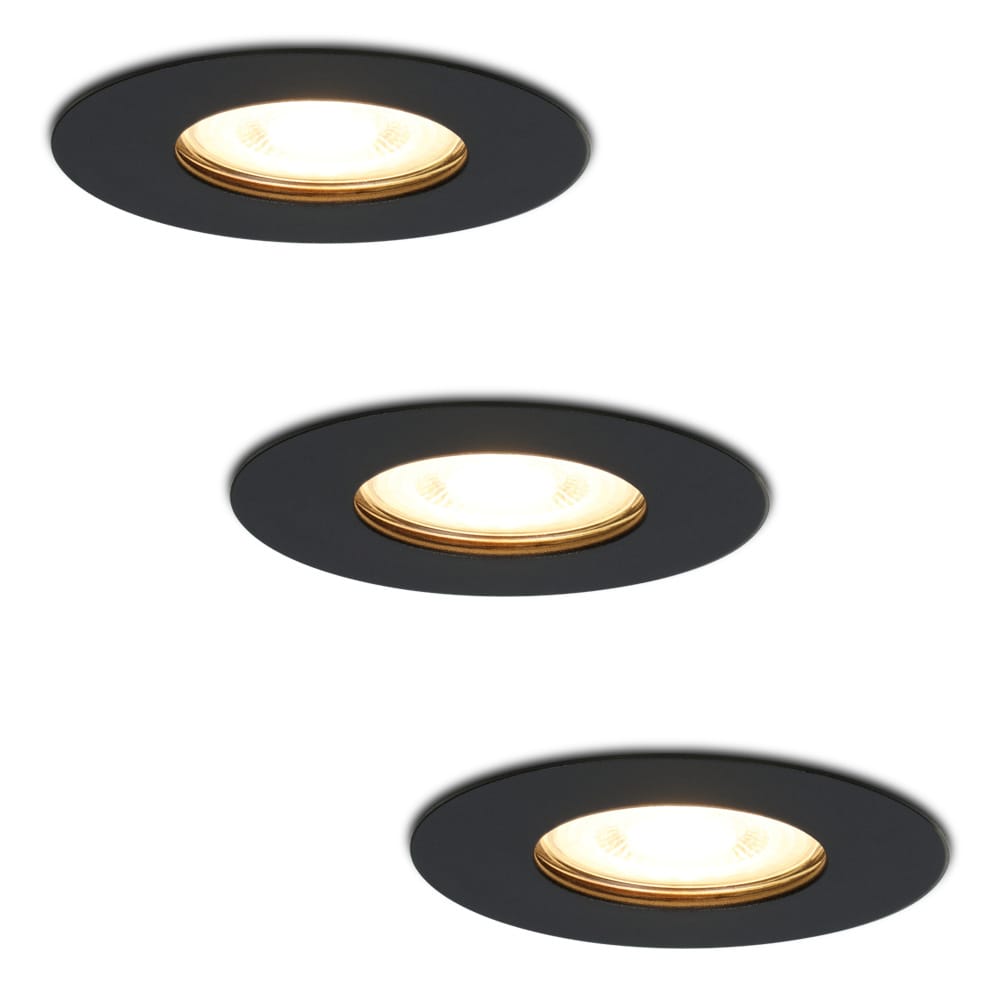 Set van 3 Bari LED Inbouwspots - 4,4 Watt 345 lumen - 2700K Warm Wit - GU10 - Dimbaar - Rond - IP65 Waterdicht - Zwart - Voor binnen, buiten en badkamer afbeelding 1