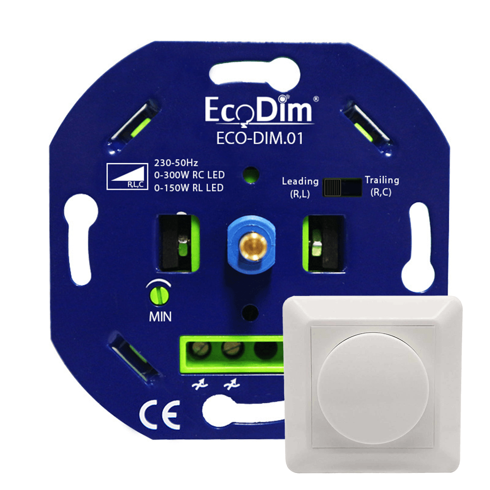 LED Dimmer Inbouw - 0-300 Watt - Geschikt voor fase aan- en afsnijding - Geschikt voor alle merken afdekmateriaal - Universeel - ECO-DIM.01 afbeelding