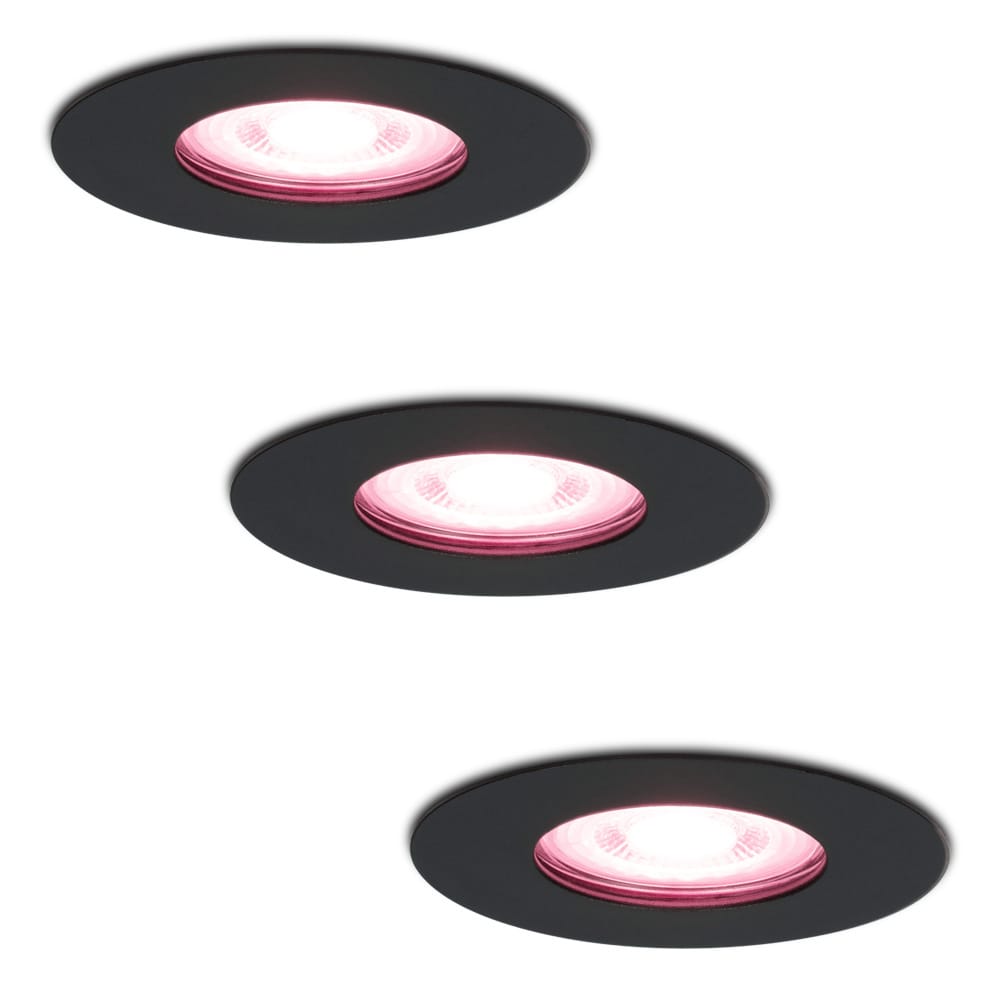 Set van 3 Bari Smart inbouwspots - IP65 waterdicht - Wifi + Bluetooth - RGBWW - GU10 - Google Home, Amazon Alexa en Siri - Zwart - Badkamer, binnen en buiten afbeelding