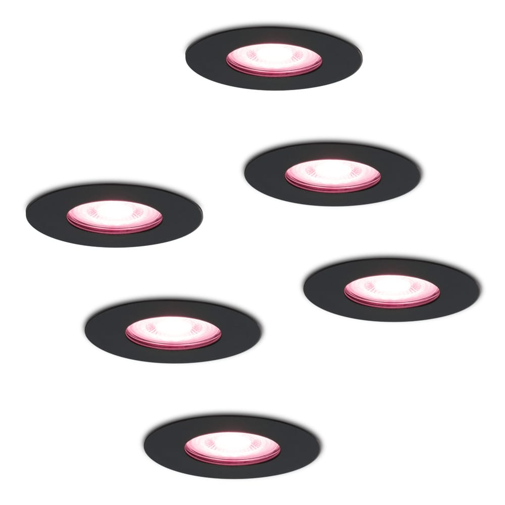 Set van 6 Bari Smart inbouwspots - IP65 waterdicht - Wifi + Bluetooth - RGBWW - GU10 - Google Home, Amazon Alexa en Siri - Zwart - Badkamer, binnen en buiten afbeelding