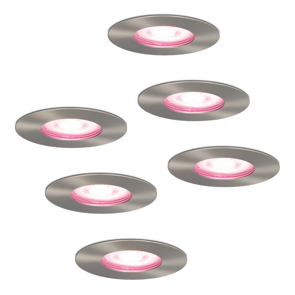 Set van 6 Bari Smart inbouwspots - IP65 waterdicht - Wifi + Bluetooth - RGBWW - GU10 - Google Home, Amazon Alexa en Siri - RVS - Badkamer, binnen en buiten afbeelding