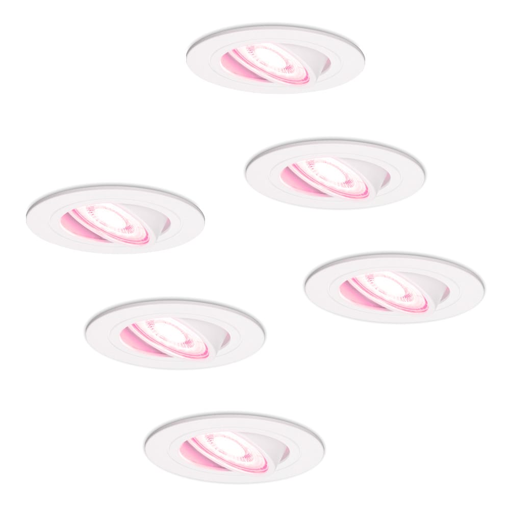 Set van 6 Pittsburg Smart inbouwspots - 4.8 Watt 345 Lumen - Wifi + Bluetooth - RGBWW - GU10 - Google Home, Amazon Alexa en Siri - IP20 voor binnen - Wit - Kantelbaar afbeelding 1
