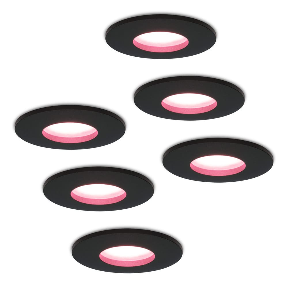 Set van 6 Porto - Smart inbouwspot - IP44 waterdicht - 5,5 Watt 345 Lumen - Wifi + Bluetooth - RGBWW - GU10 - Google Home, Amazon Alexa en Siri - Voor binnen, buiten en badkamer - Zwart afbeelding